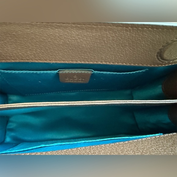 Designer Inspired Brown and Beige Clutch with Green and Red Stripe - Picture 7 of 8